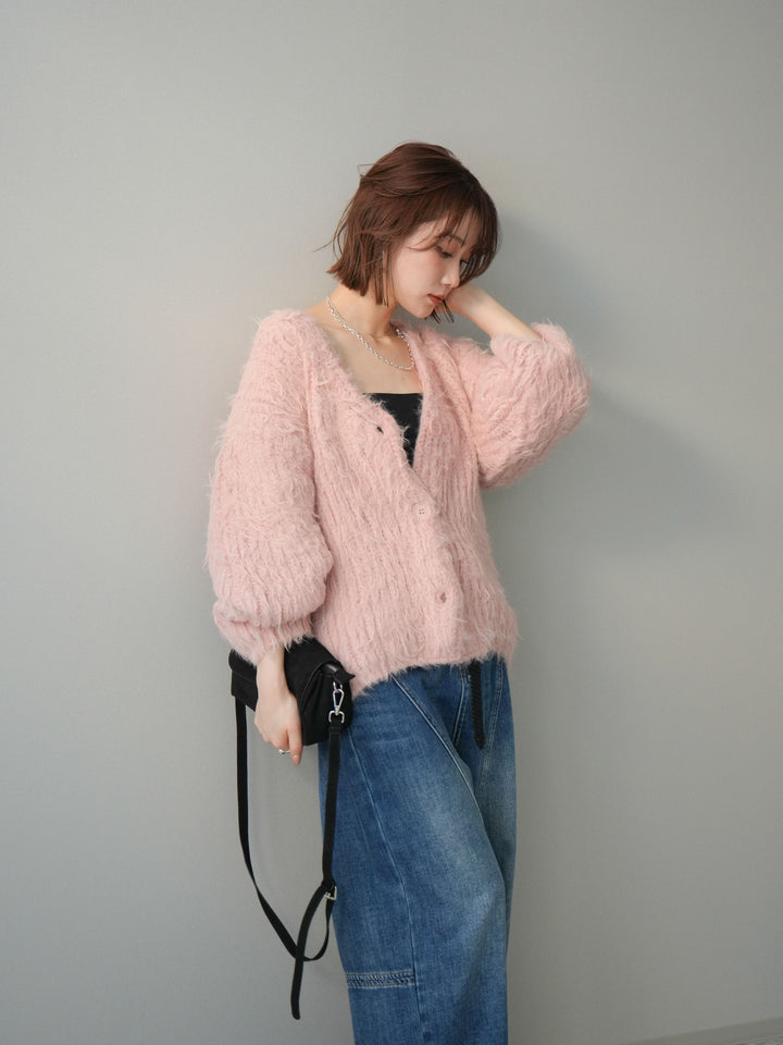 [予約]シャギーオーバーニットカーディガン/pink