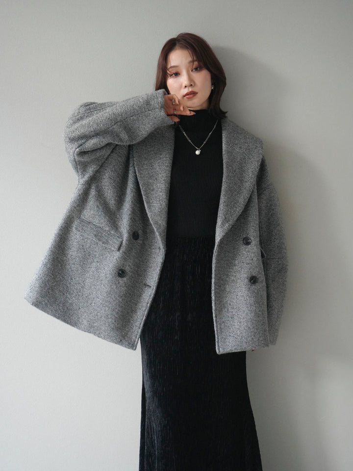 [予約]ロービング襟付きミドルコクーンコート/charcoal