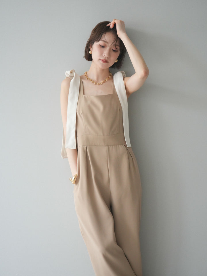 [予約]ショルダーリボンサロペット/beige