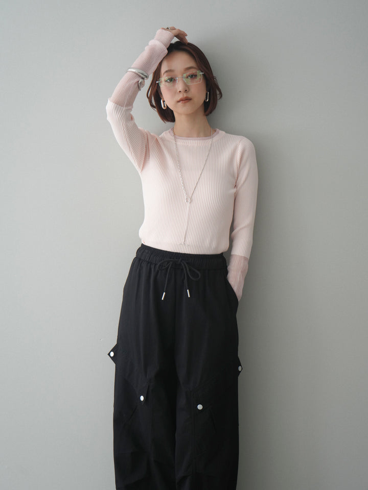 [予約]リブラメシアー切替リブニットトップス/pink