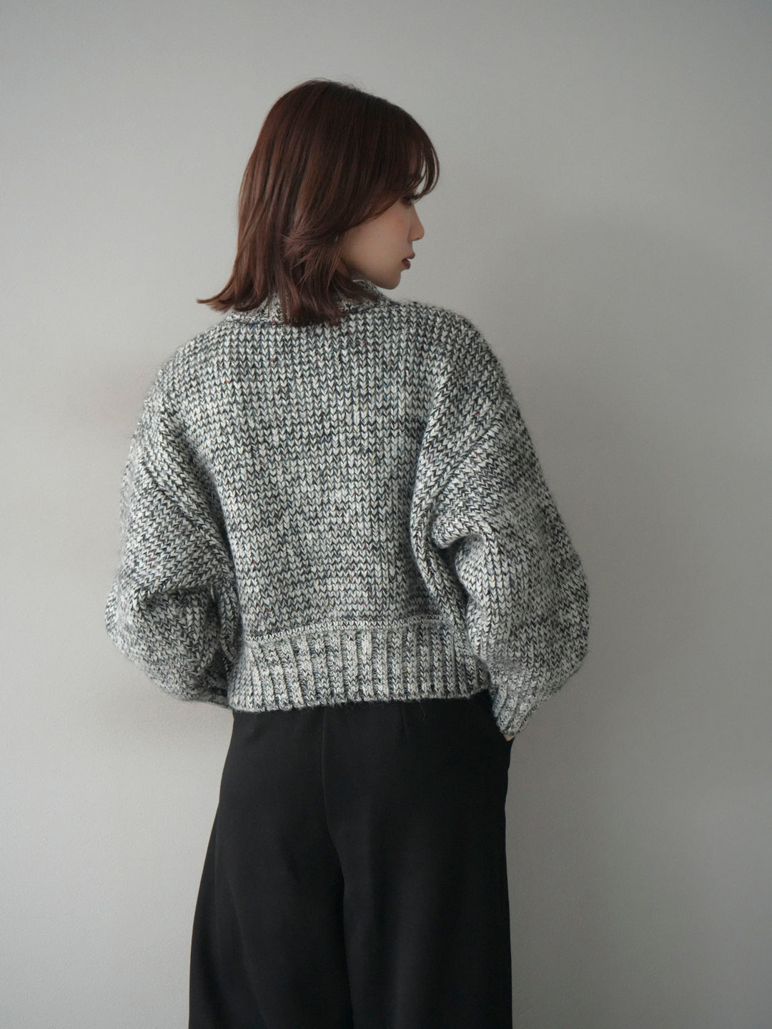 [予約]ボリュームスリーブミックスネップニットプルオーバー/gray