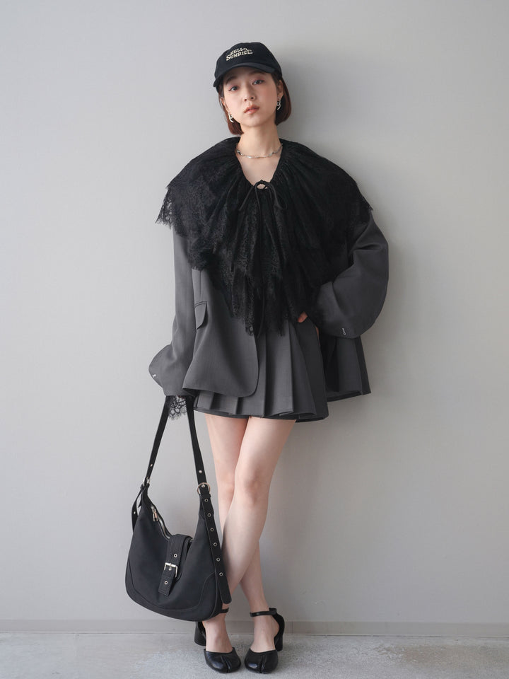 [SET]オーバージャケット＆キュロットSETUP+ビックカラーラッフルレーストップス(2set)