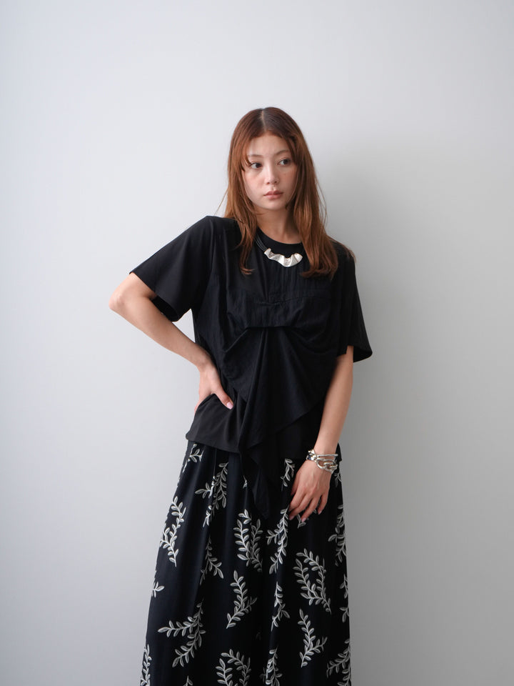 [SET]ラッフルドッキングTEE+リーフプリントタックワイドパンツ(2set)