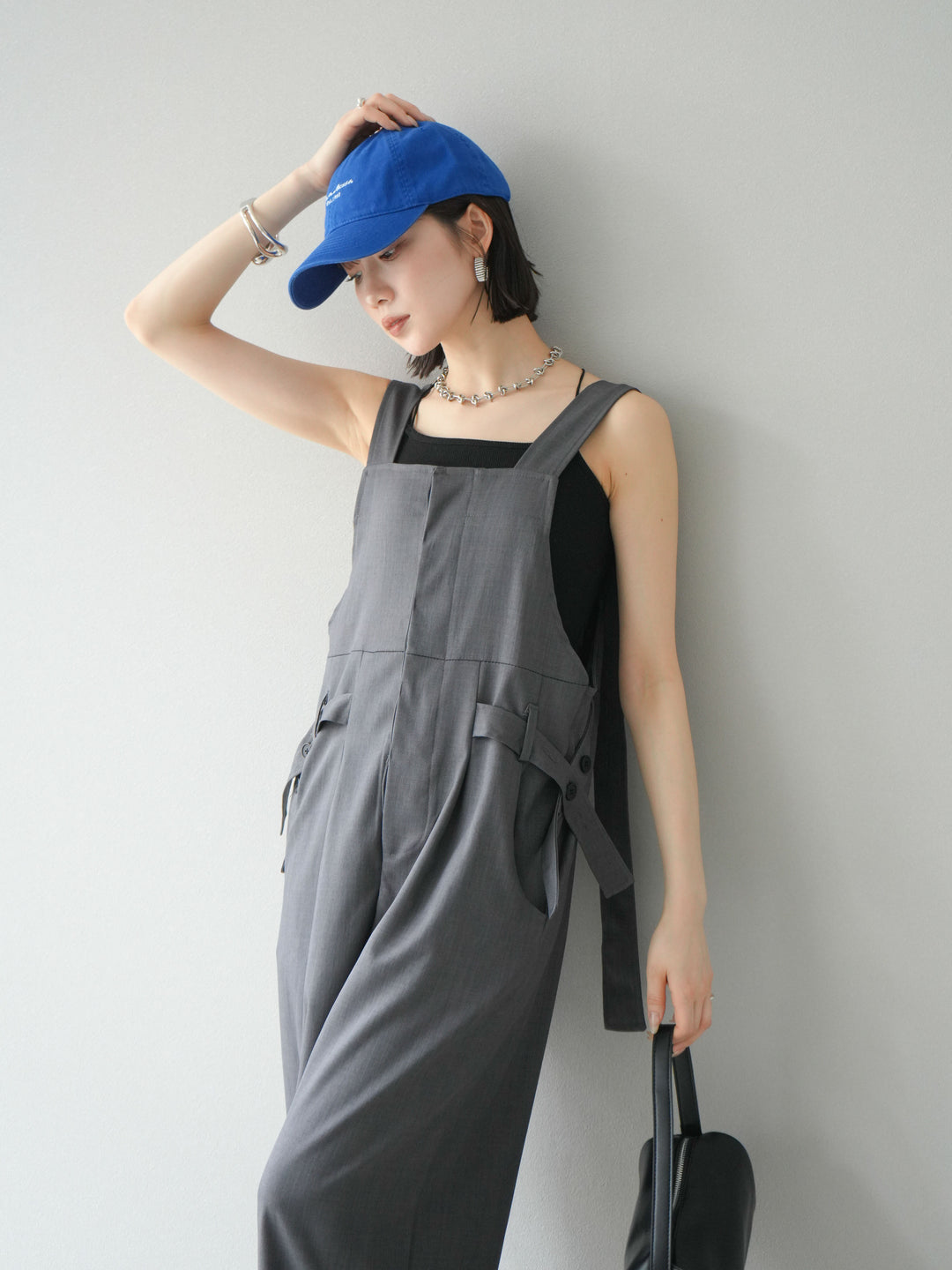 【預購】皮帶設計工裝褲/灰色