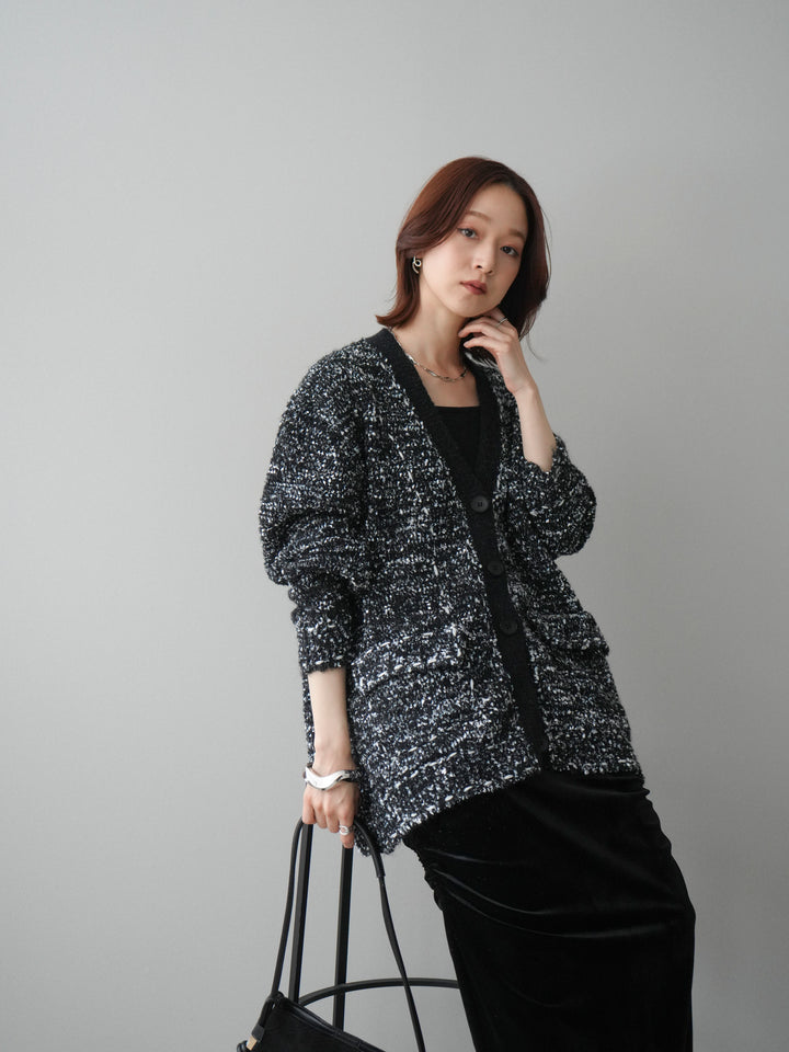 [SET]モールネップニットカーディガン+ギャザーベロアスカート(2set)