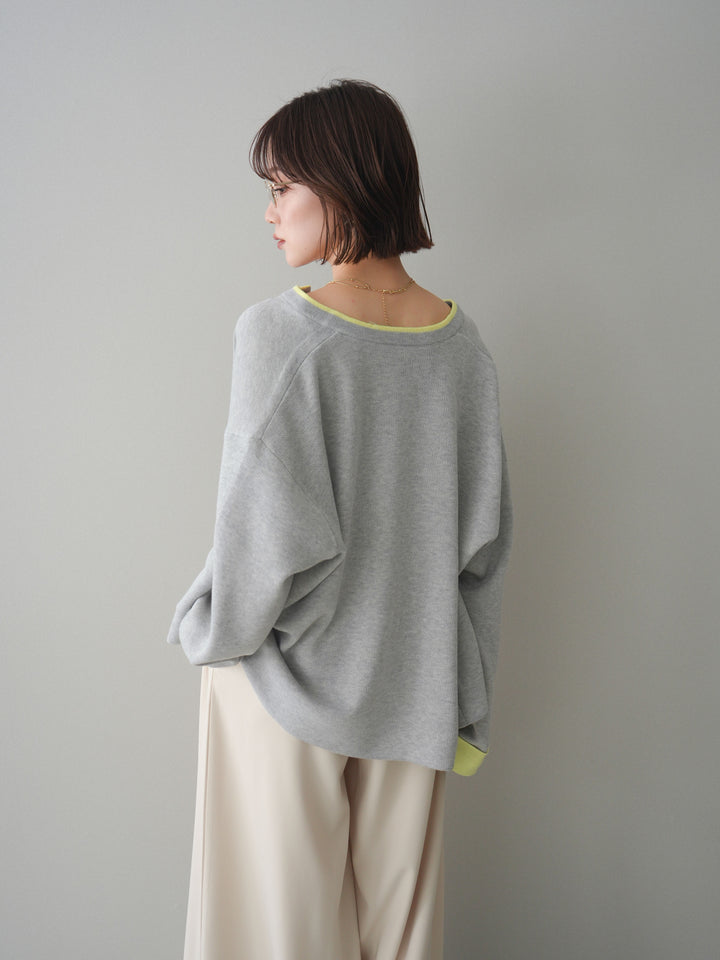 [SET]バイカラーオーバーニットカーディガン+タックベルトループワイドパンツ(2set)