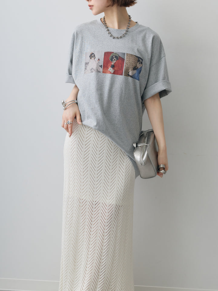 [SET]スリードッグフォトボックスTEE+クロシェシアーセミフレアスカート(2set)