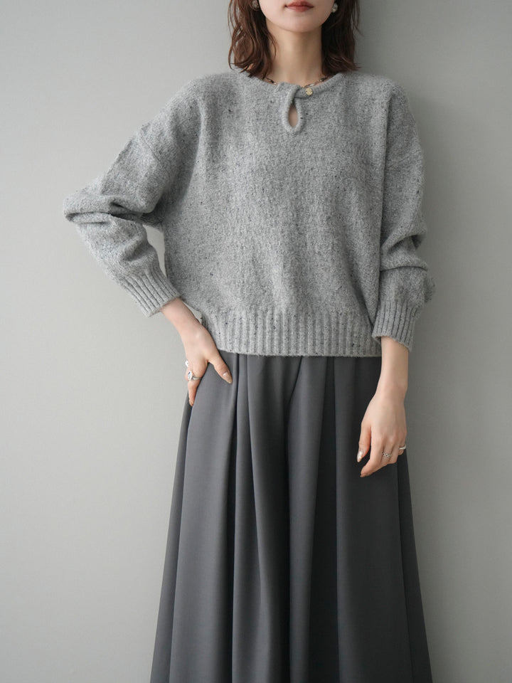 [予約]ツイストネックラメネップヤーンニットプルオーバー/gray