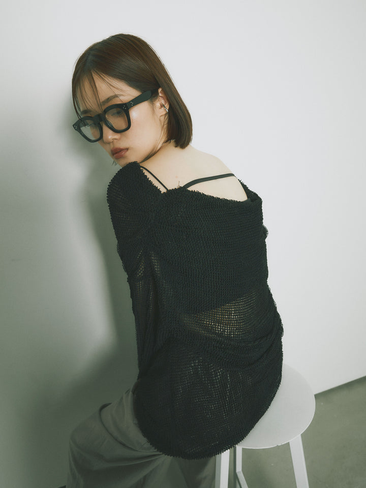 [SET] 後背垂墜網眼套頭衫 + 透明萊賽爾三折寬褲 (2 套)