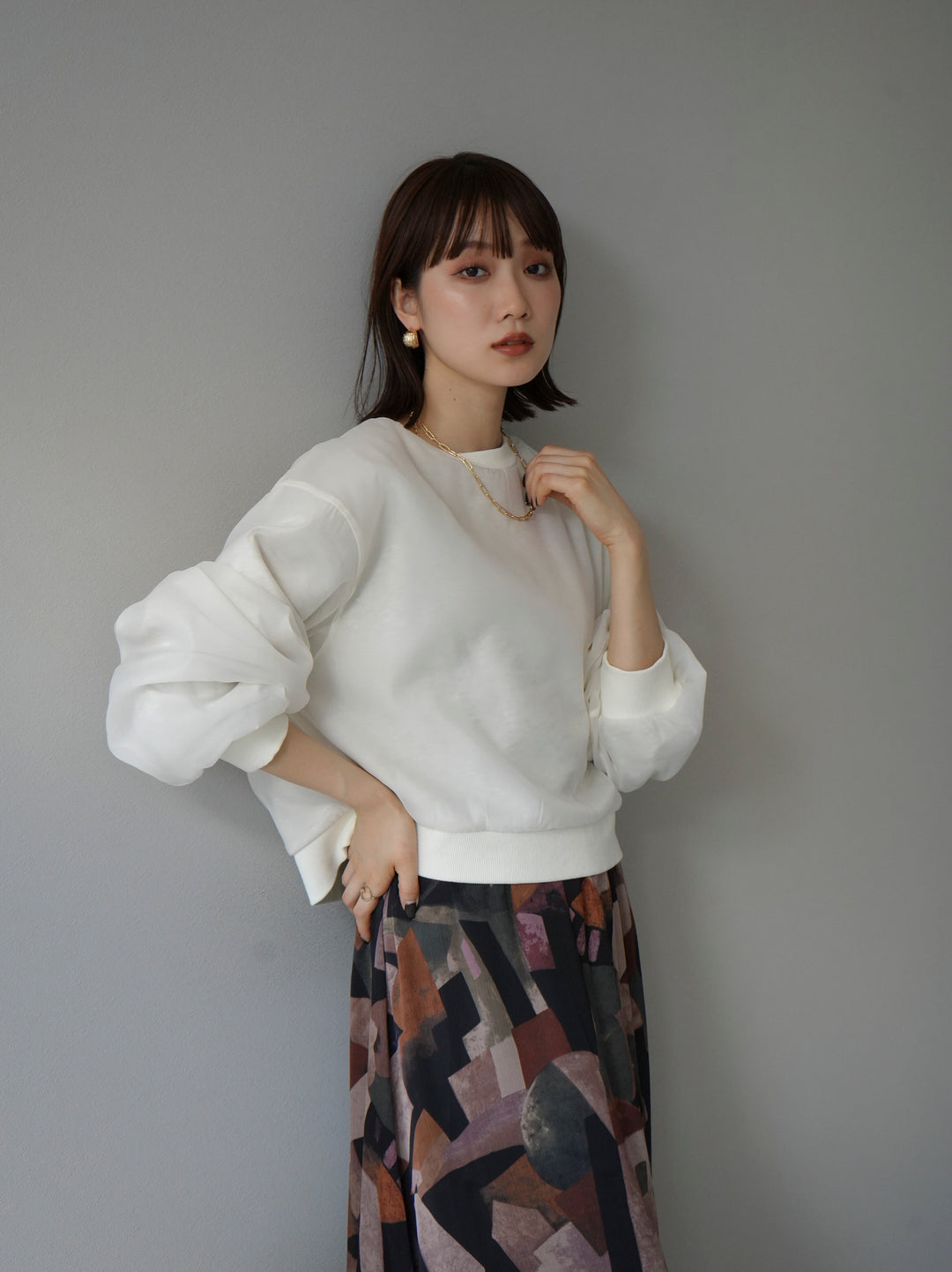 [予約]ラメシアーレイヤード裏毛クロップドプルオーバー/オートミール