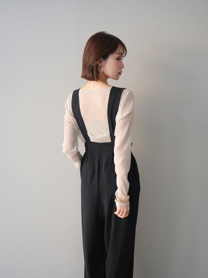 [予約]シボ加工ハイウエストタックサロペット/black