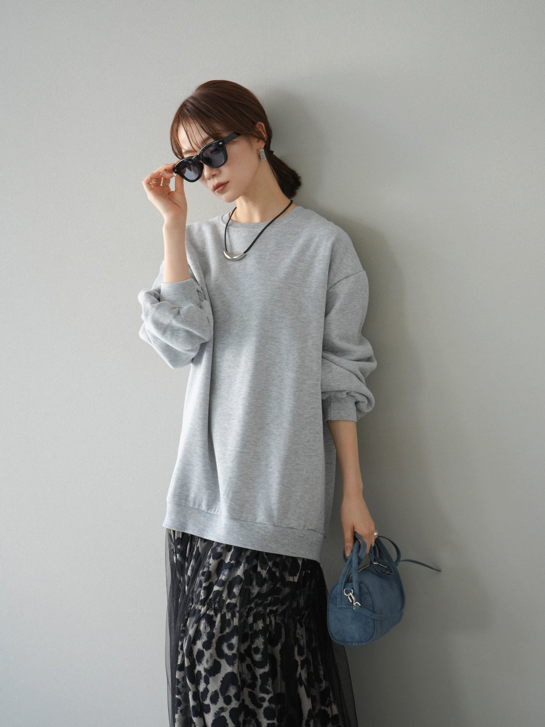 [予約]スウェットドッキングアニマル柄レイヤードワンピース/グレー