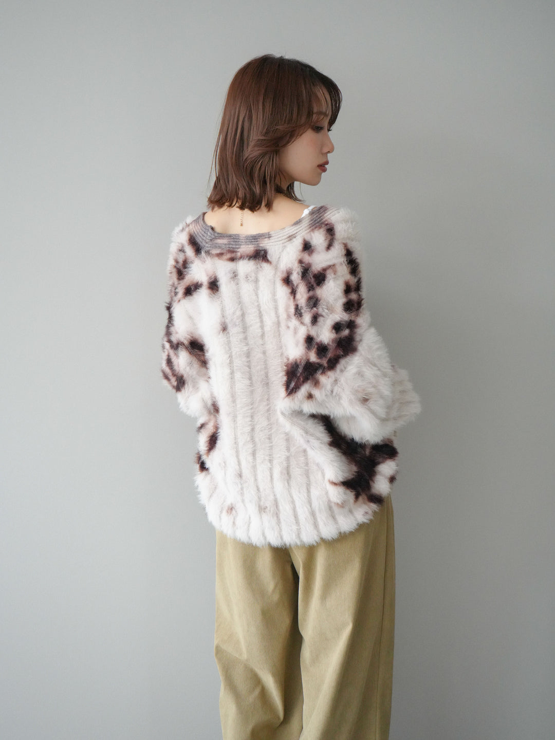 [予約]ニュアンス柄シャギーニットカーディガン/ivory