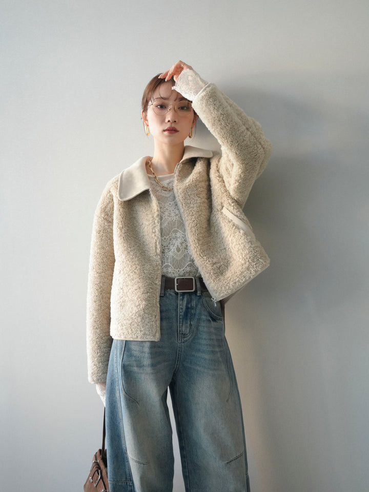[予約]スエード襟ボアショートジャケット/beige