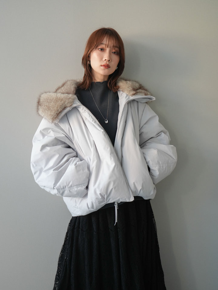 [予約]フードファーショートダウンコート/lightgray