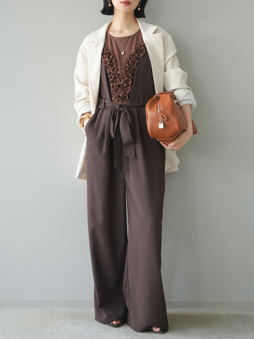 [予約]リネンタッチテーラードジャケット/アイボリー