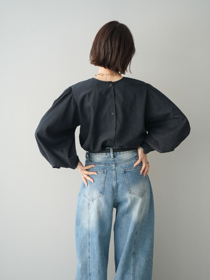 [予約]2WAYピーチスキンボリュームスリーブブラウス/black