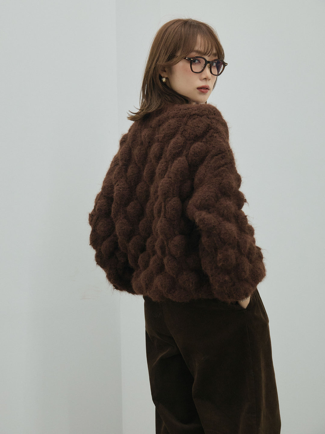 [予約]ポップコーンハイネックニットプルオーバー/brown