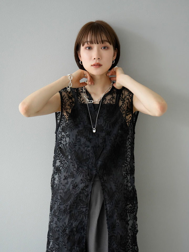 [Pre-order] Front slit lace tunic/black