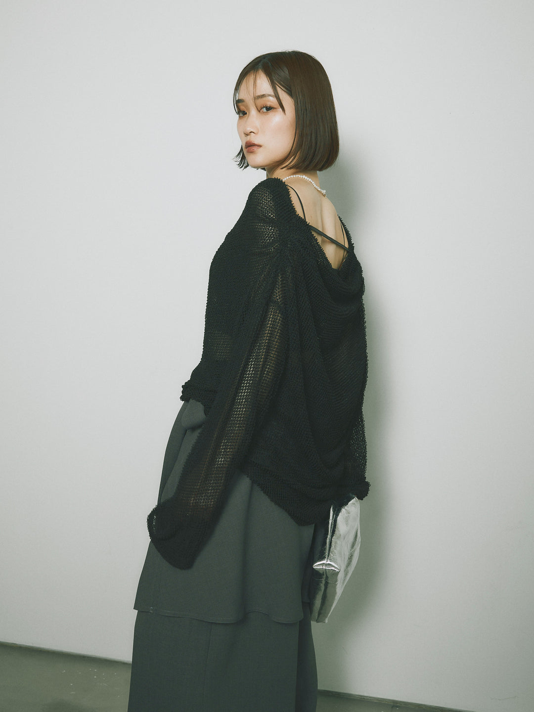 [SET] 後背垂墜網眼套頭衫+亞麻觸感裹身寬褲（2件套）