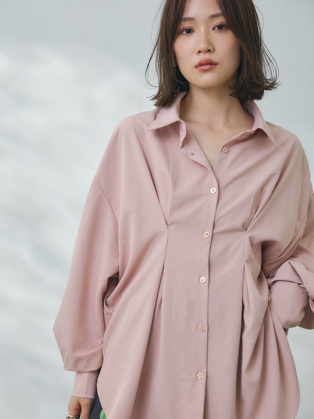 【Allure】[SET]合繊ウエストタックシャツ+ボタニカルプリントイージーパンツ(2set)