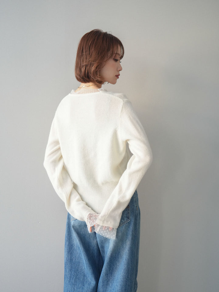 [SET]ドットチュールレイヤードボタンニットトップス+選べるアクセセット(2set)