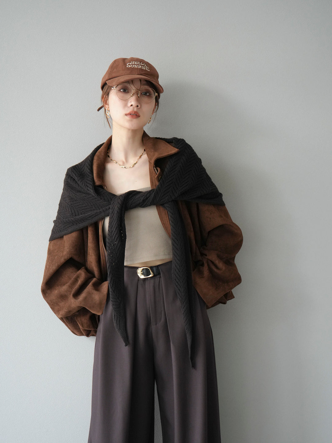 [SET] 麂皮外套+皮帶環設計寬褲（2套）