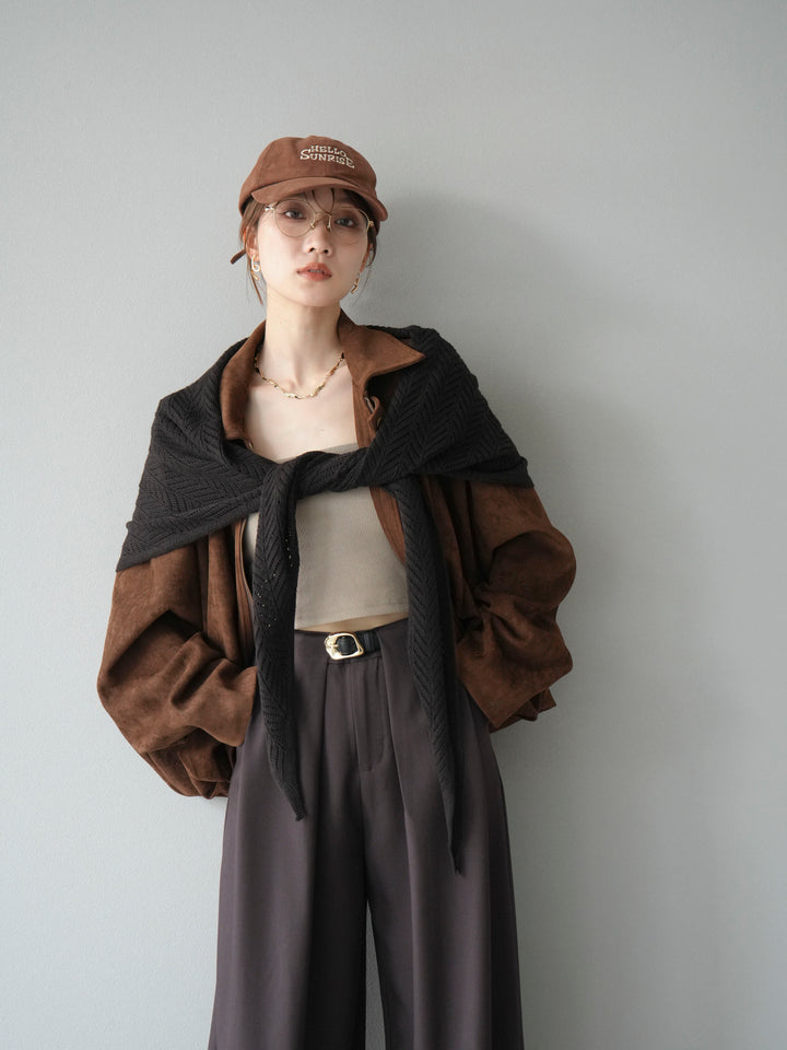 [SET] 麂皮外套+皮帶環設計寬褲（2套）