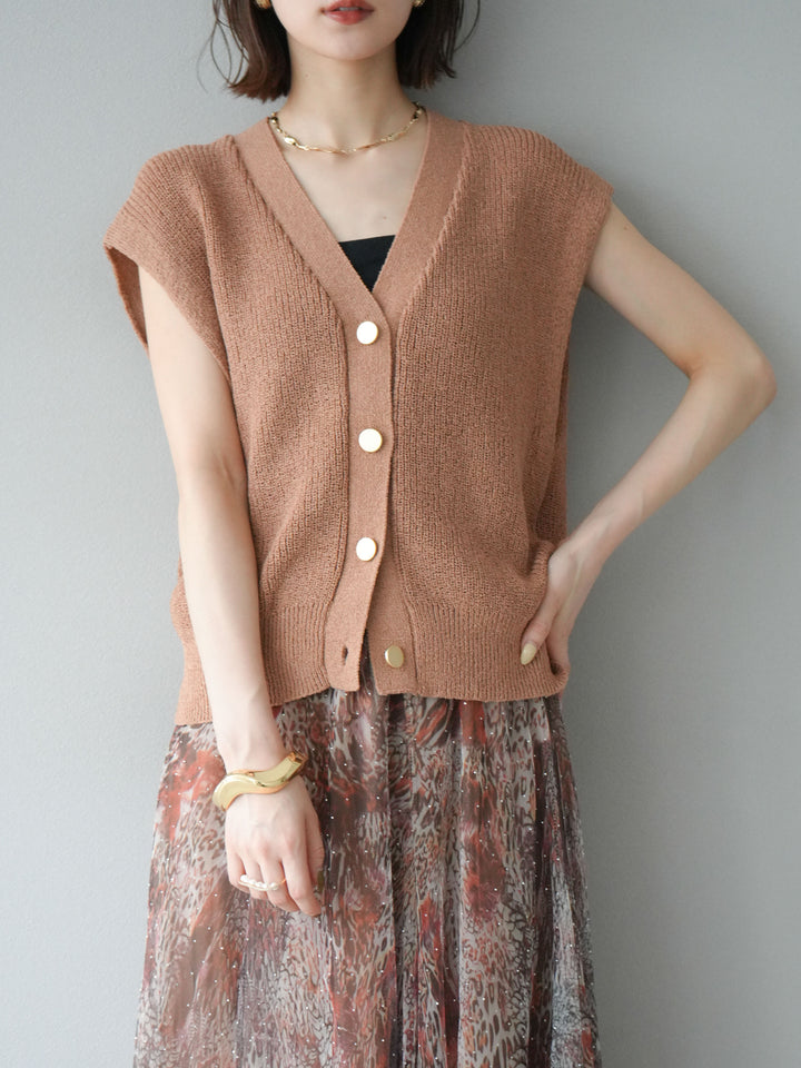 [予約]ゴールドボタンVネックニットカーディガン/ベージュ