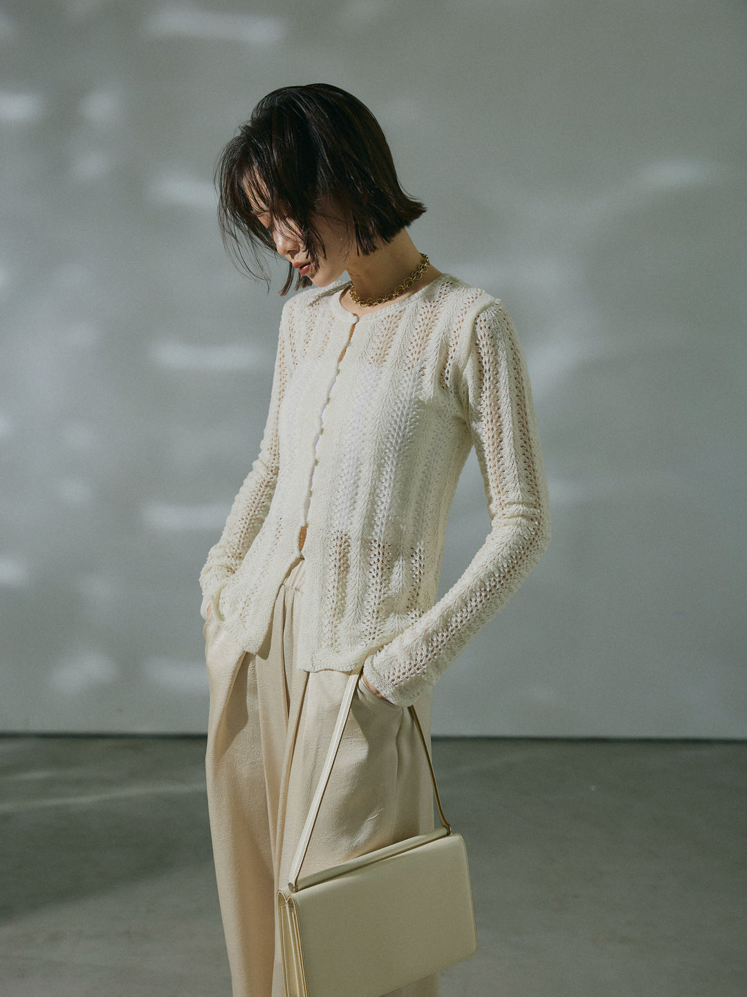 【Allure】[SET]透かし編みニットカーディガントップス+透かし編みニットカーディガントップス(2set)