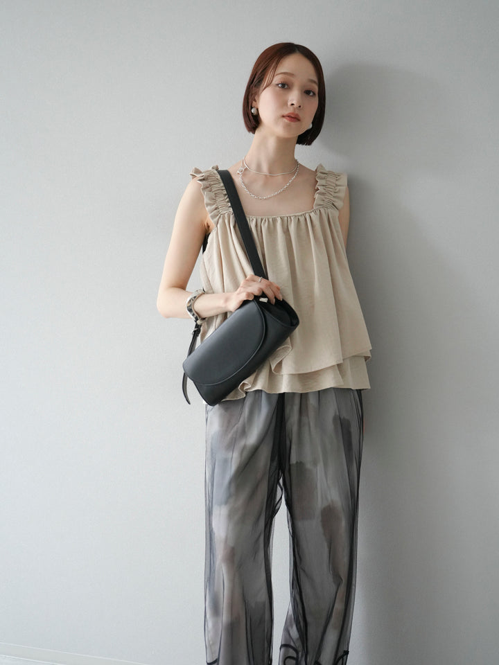 [SET] 縮肩喇叭背心 + 水彩藝術休閒褲 (2 件組)
