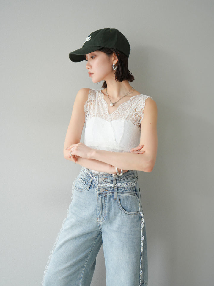 [予約]カップ付レースタンクトップ/ オフ