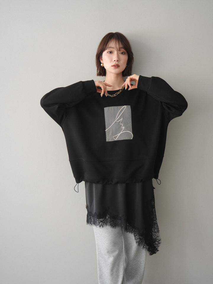 [予約]ライトポンチ刺繍ロゴプルオーバー/black
