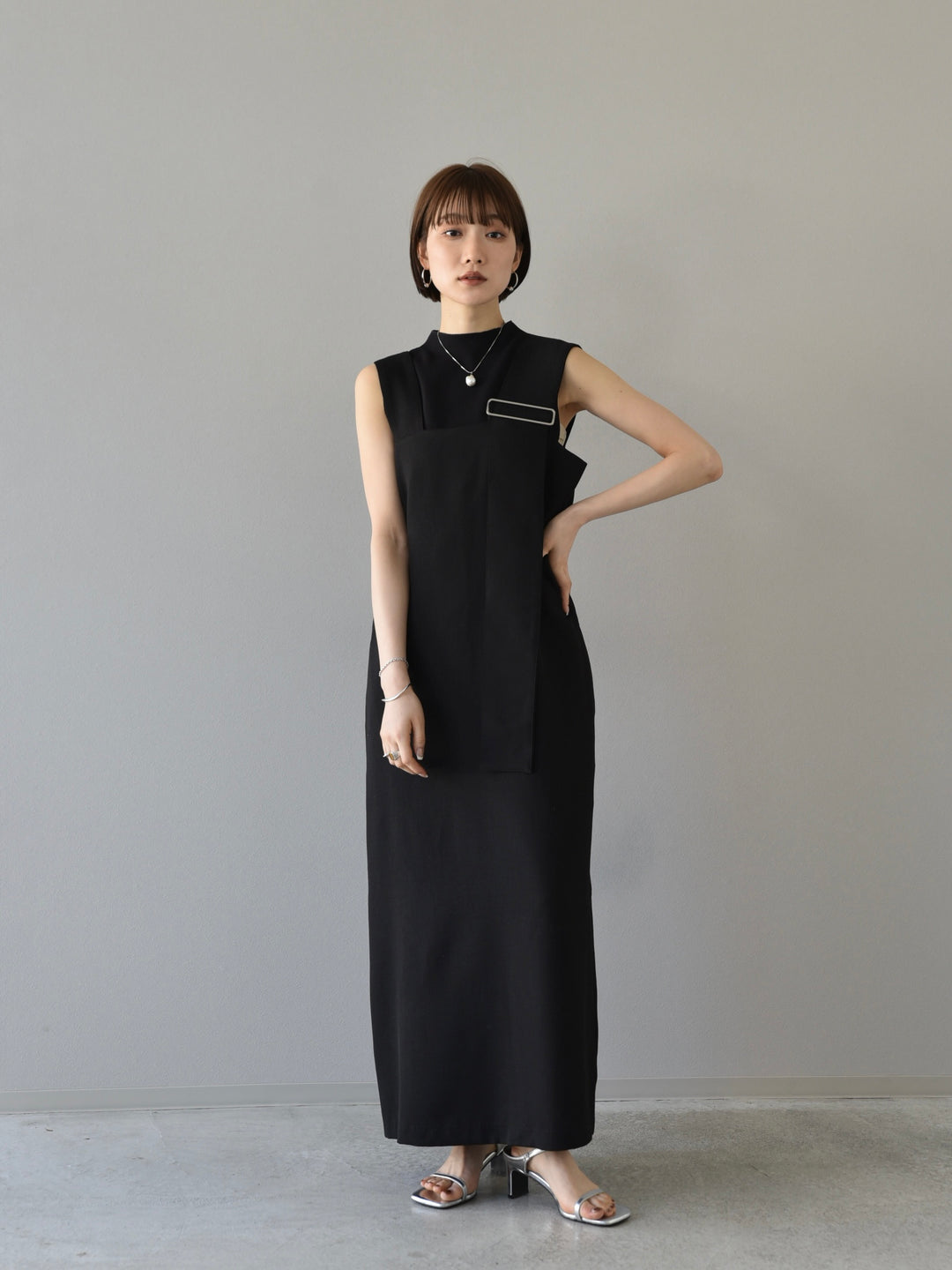 [Pre-order] SLUB YARN ASYMMETRY DRESS/BLACK