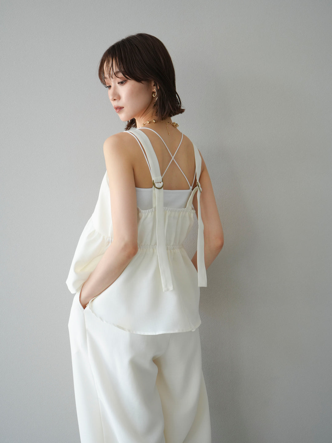 [SET]リネンライクビスチェ+リネンライクイージーワイドパンツ(2set)