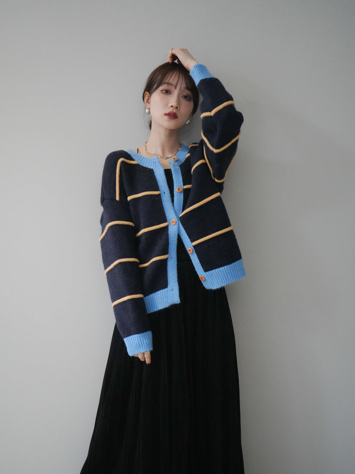 [予約]配色ボーダーニットカーディガン/navy