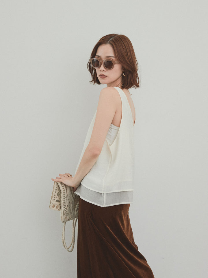 [SET]ワッシャーサテンシアーレイヤードタンクトップ+ベロアナロースカート(2set)