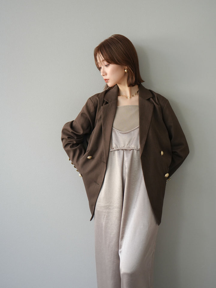 [予約]ゴールドボタンツイルダブルテーラードジャケット/ブラウン