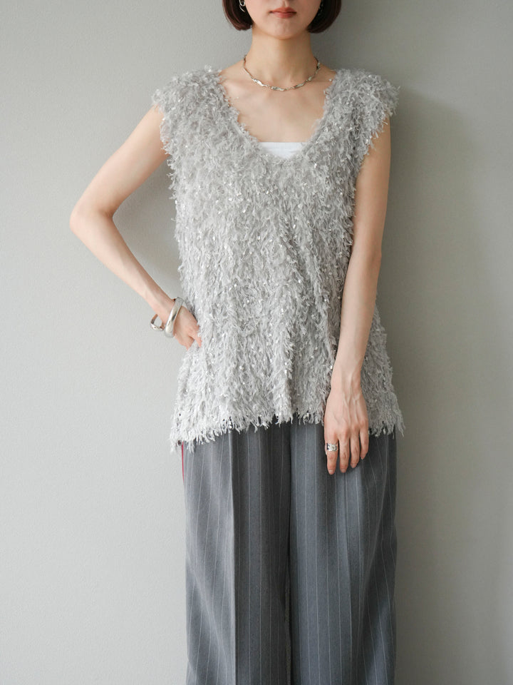 [予約]フェザーVネックベスト/グレー