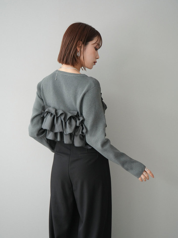 [予約]フリルビスチェドッキングスポンジニットプルオーバー/gray