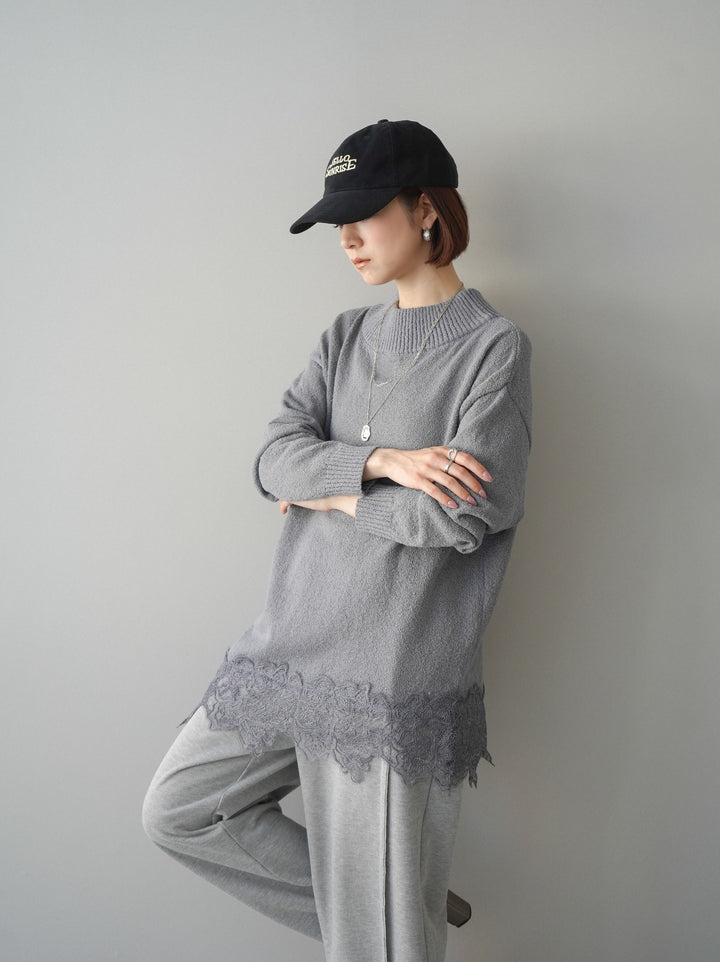[SET]アシンメトリーレースヘムニットプルオーバー+2WAYデザインスウェットパンツ(2set)
