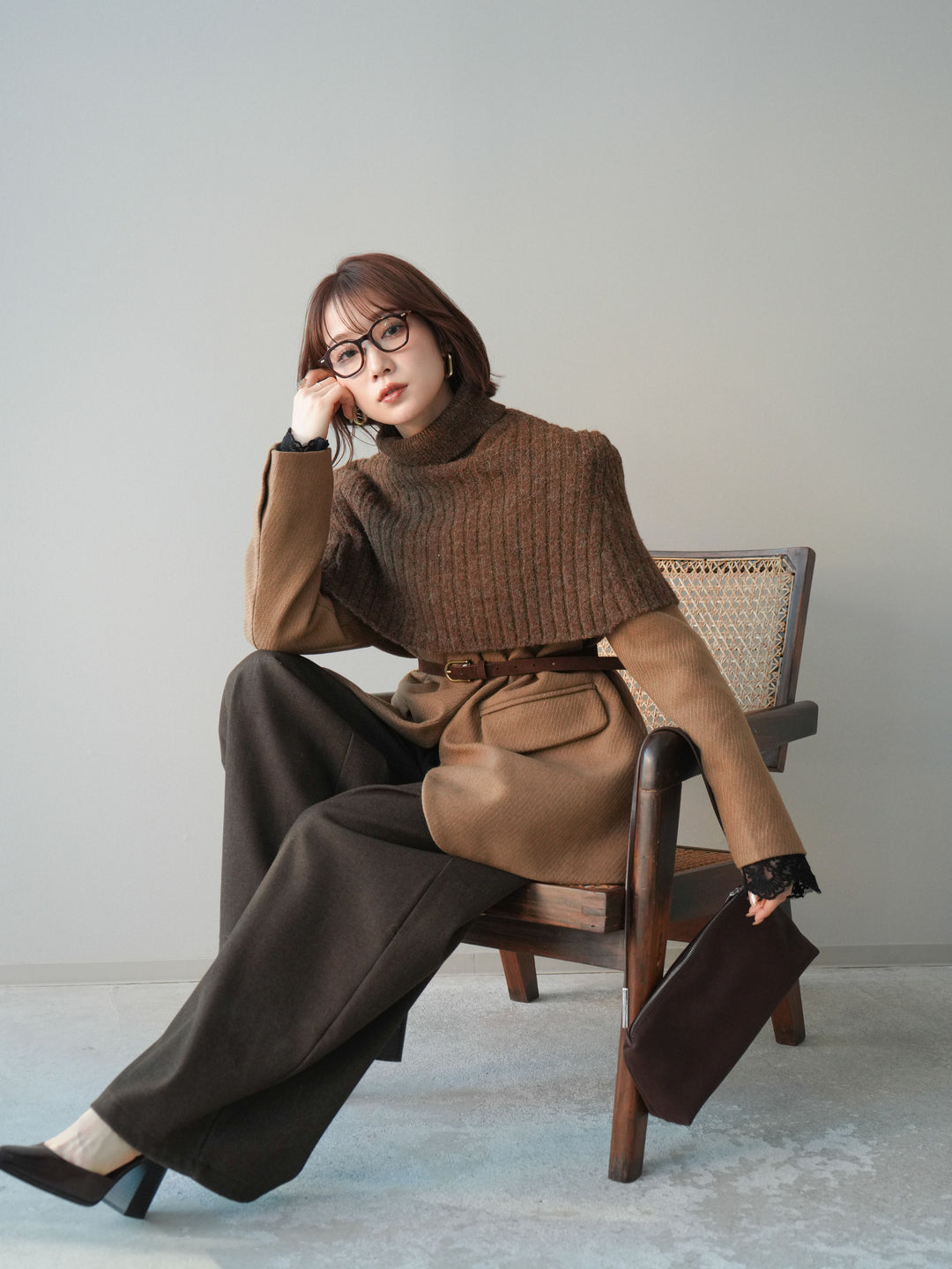 [20%オフ]ケープ付ノーカラージャケット/brown