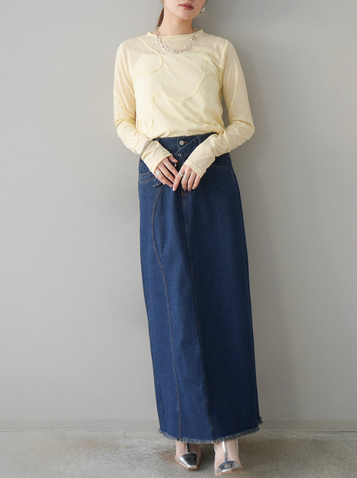 [預購] 繩繡透視長袖T卹 / 黃色