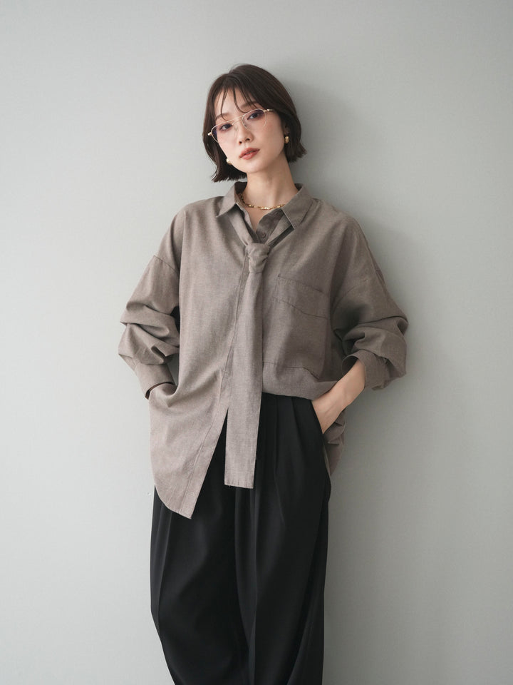 [予約]コットンライクボウタイオーバーシャツ/brown