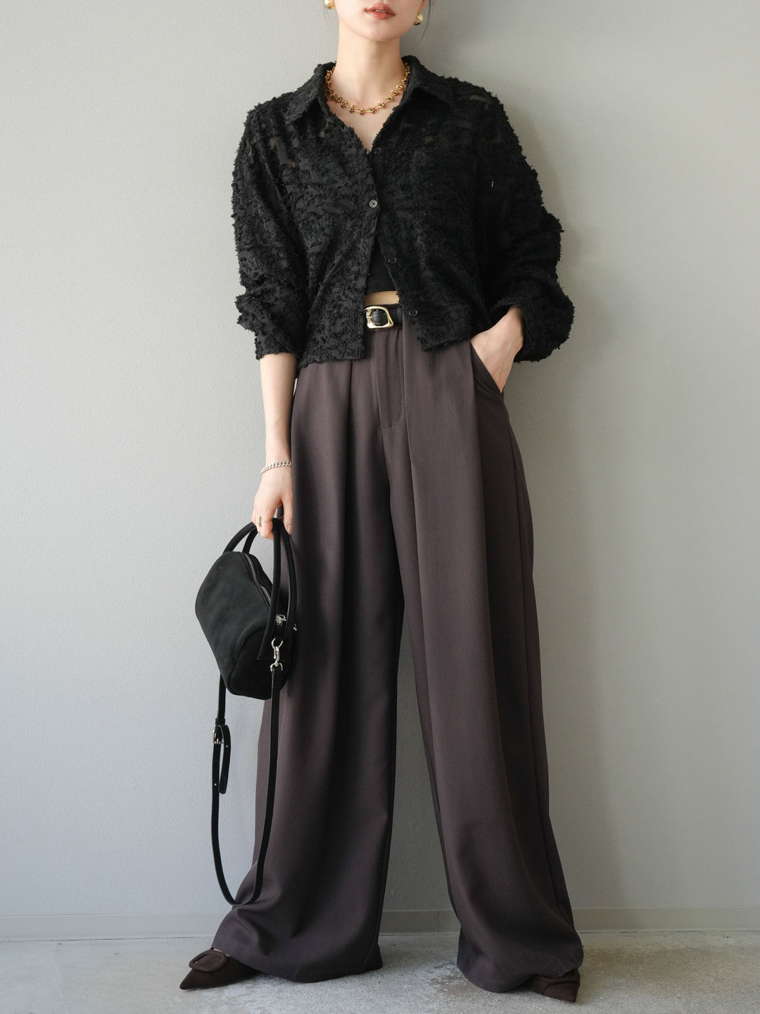 [予約]ジャガードショートシャツ/ブラック