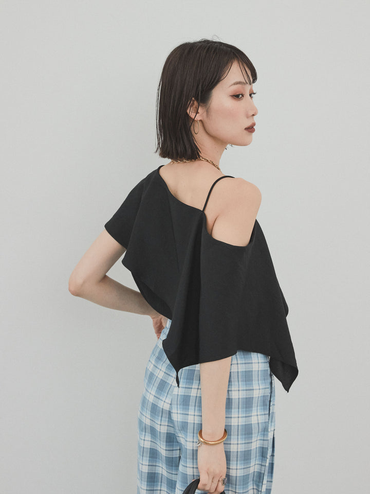 [SET] 單肩荷葉邊襯衫 + 單肩荷葉邊襯衫 (2件套)