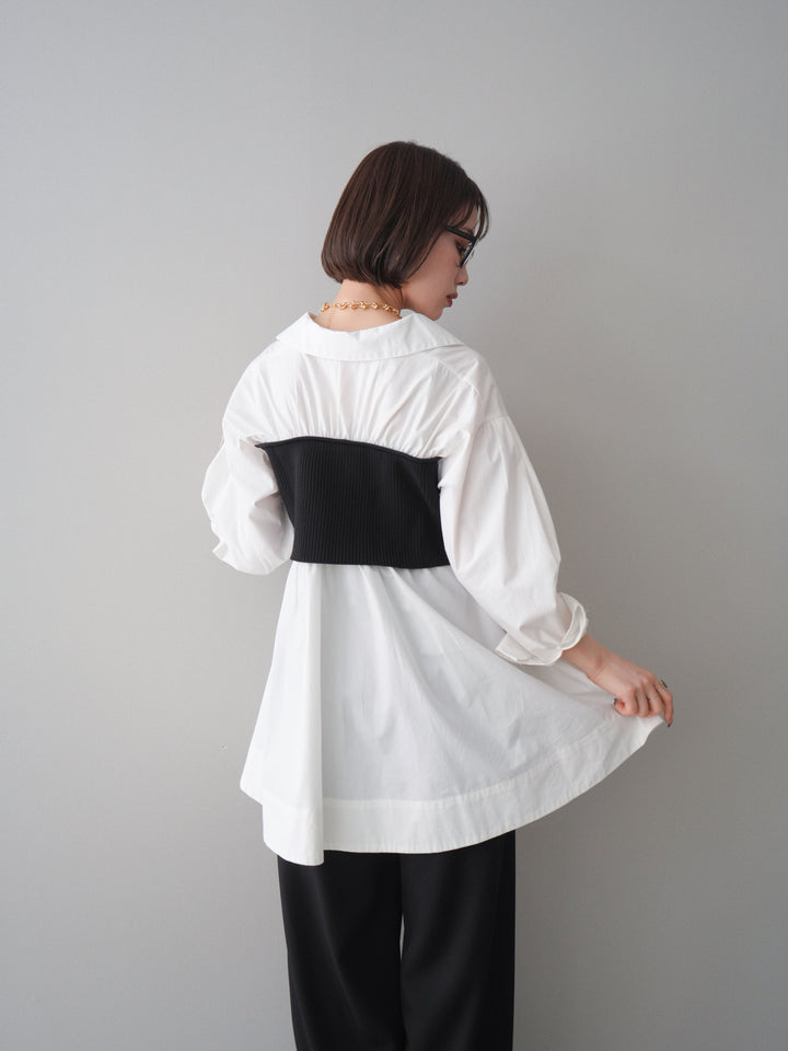 [予約]ニットビスチェドッキングフレアシャツチュニック/offwhite