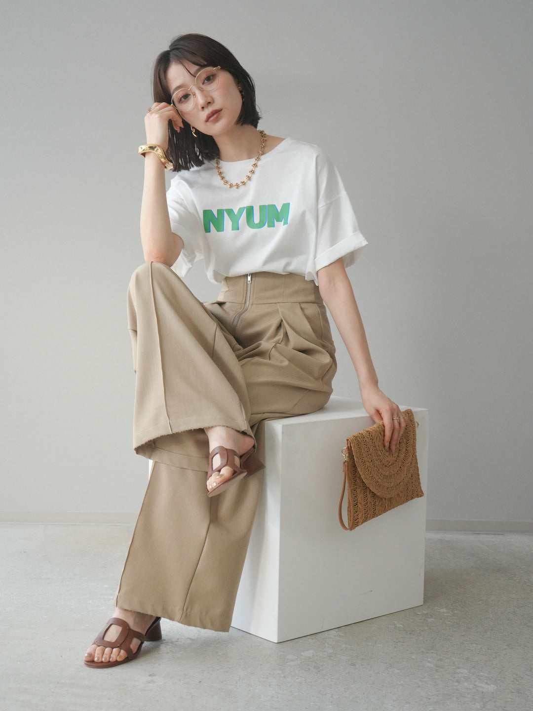 [預購] “NYUM” 標誌印花 Dry Touch 棉質 T卹/米白色