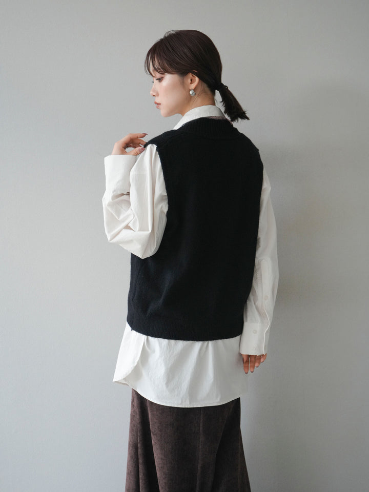 [予約]スカーフ付きニットベスト/black