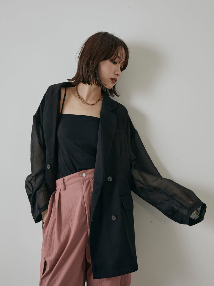 【預購】透視剪裁西裝外套/黑色